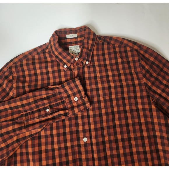 J. Crew Other - J. CREW Orange Checked Long Sleeve Button Down Slim Mens Size M